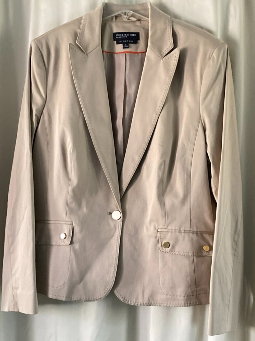 Jones New York Stretch Blazer Size 16 Beige Tan Career Jacket